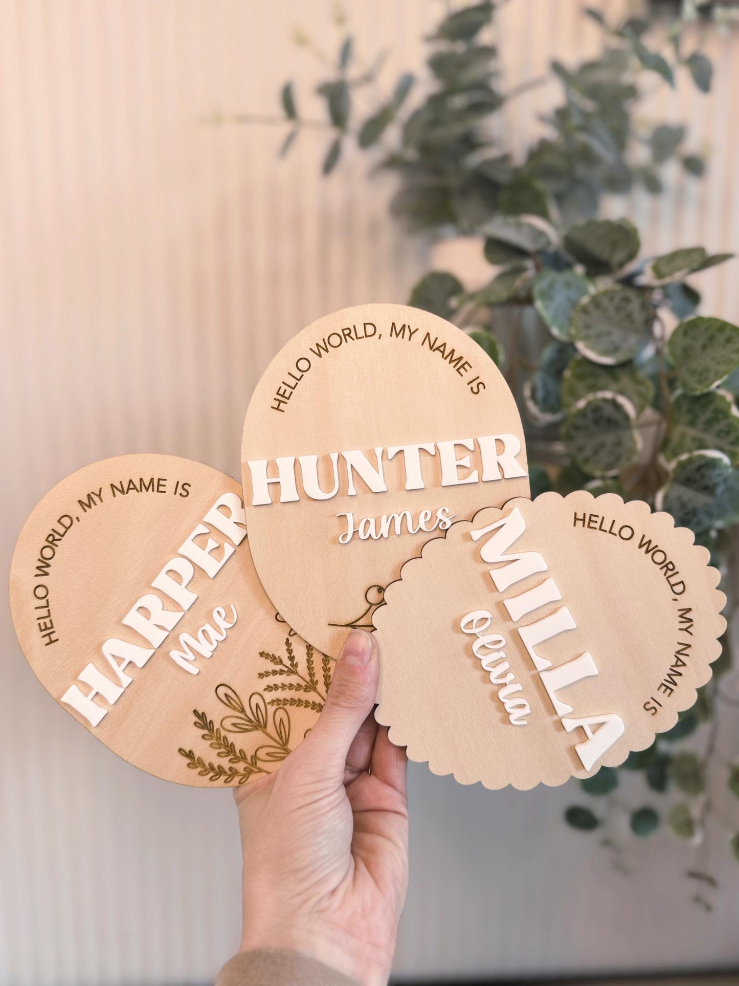 "Hello World My Name Is" Baby Birth Announcement Plaque