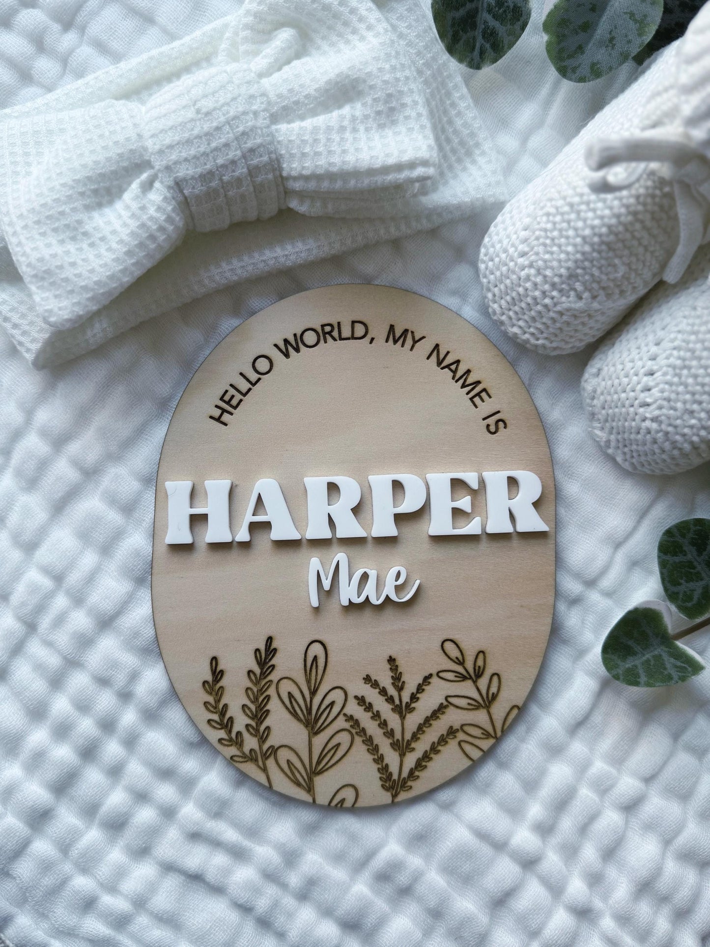 "Hello World My Name Is" Baby Birth Announcement Plaque