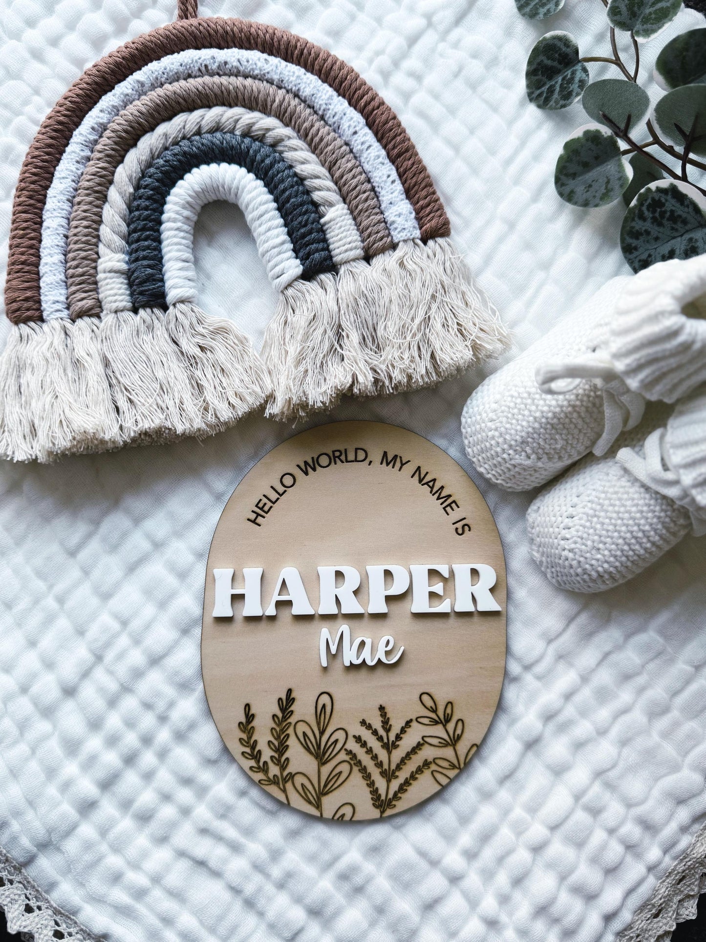 "Hello World My Name Is" Baby Birth Announcement Plaque