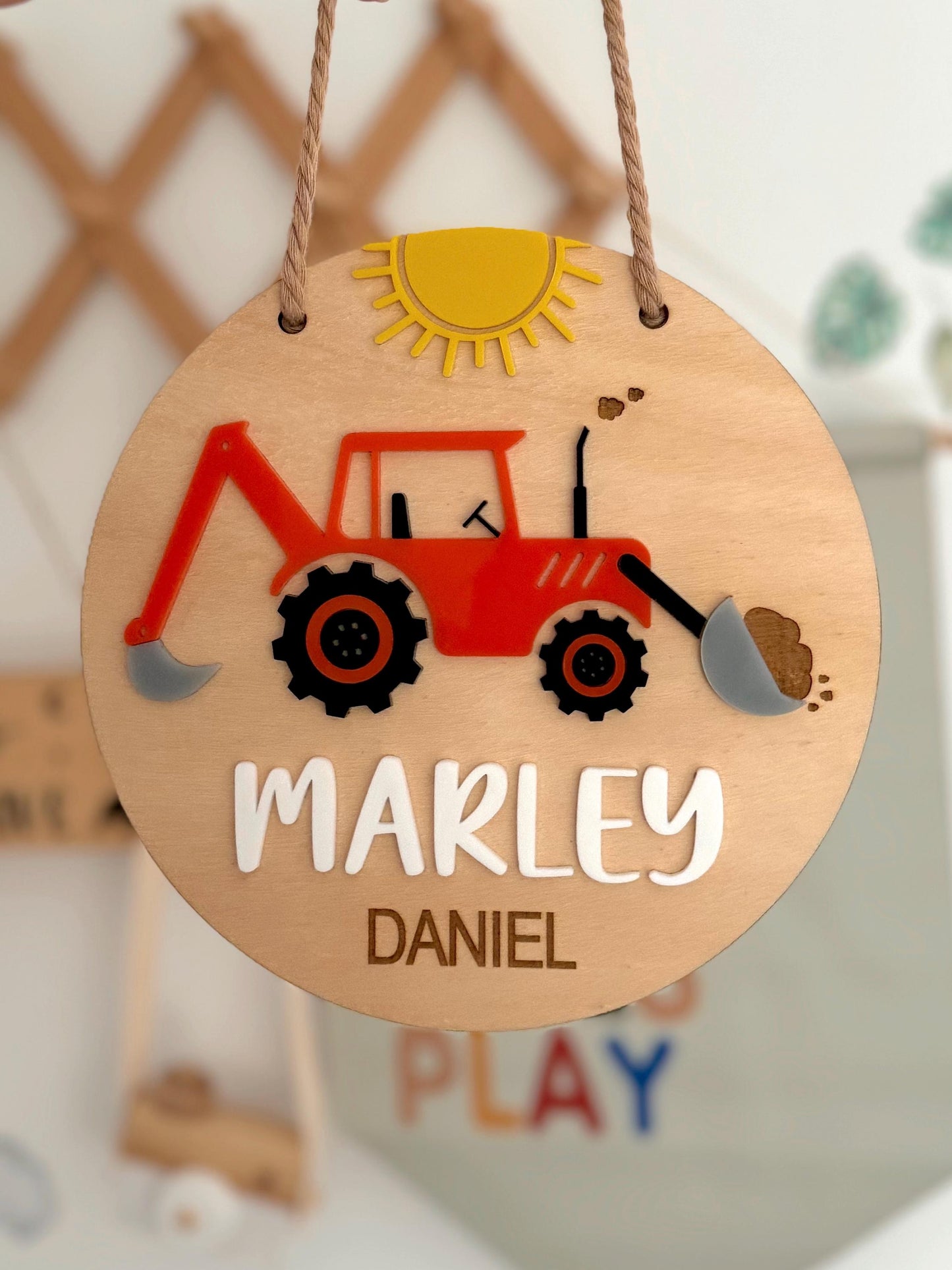 Construction Digger Room Sign