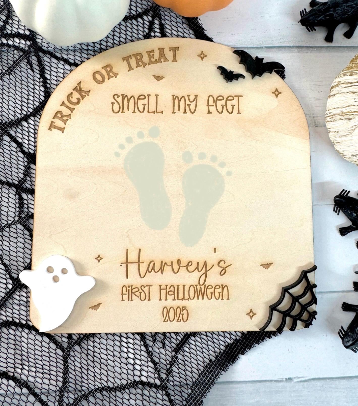Trick or Treat Halloween Footprint Plaque
