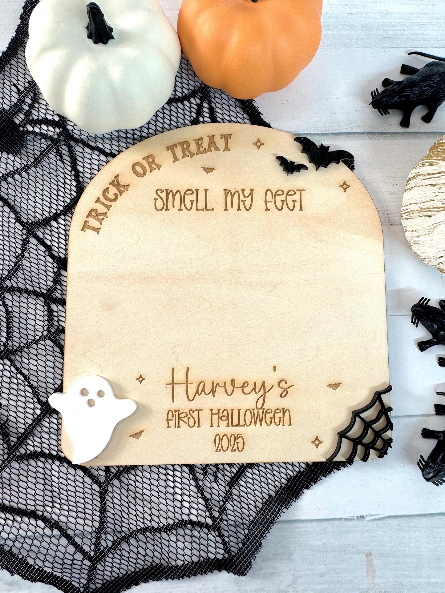 Trick or Treat Halloween Footprint Plaque