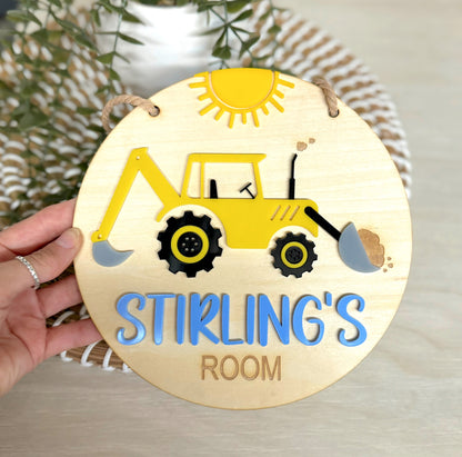 Construction Digger Room Sign