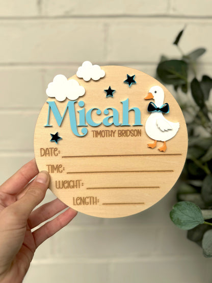 Baby Birth Announcement Plaque - Goose / Clouds