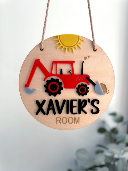 Construction Digger Room Sign