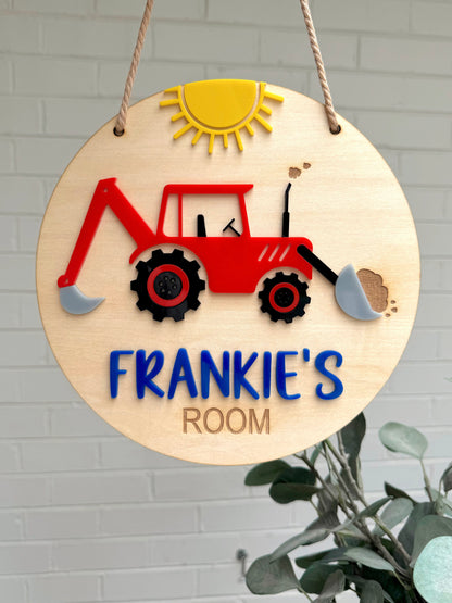 Construction Digger Room Sign