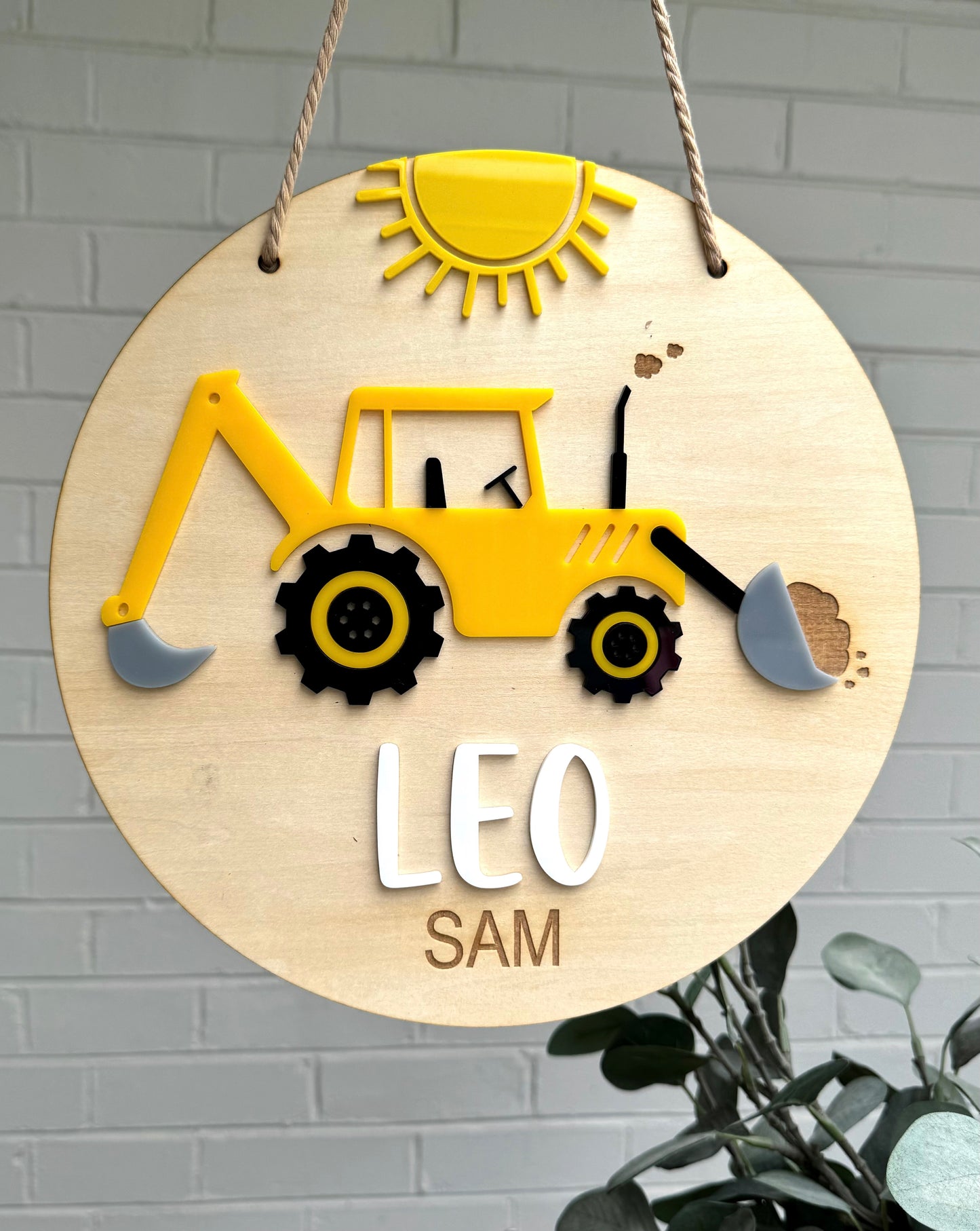 Construction Digger Room Sign