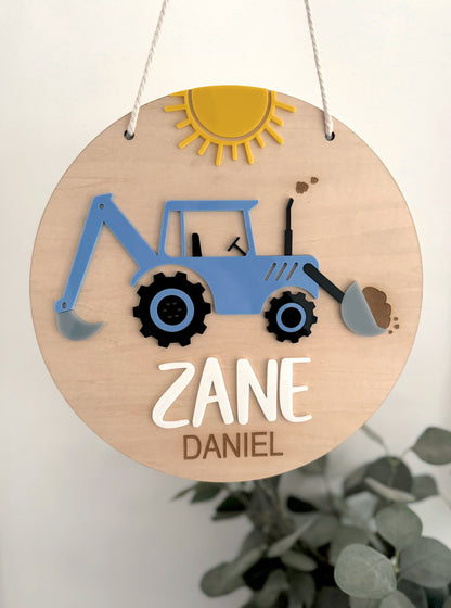 Construction Digger Room Sign