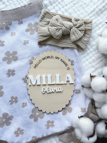 Personalised  "Hello World My Name Is" Baby Birth Announcement Plaque