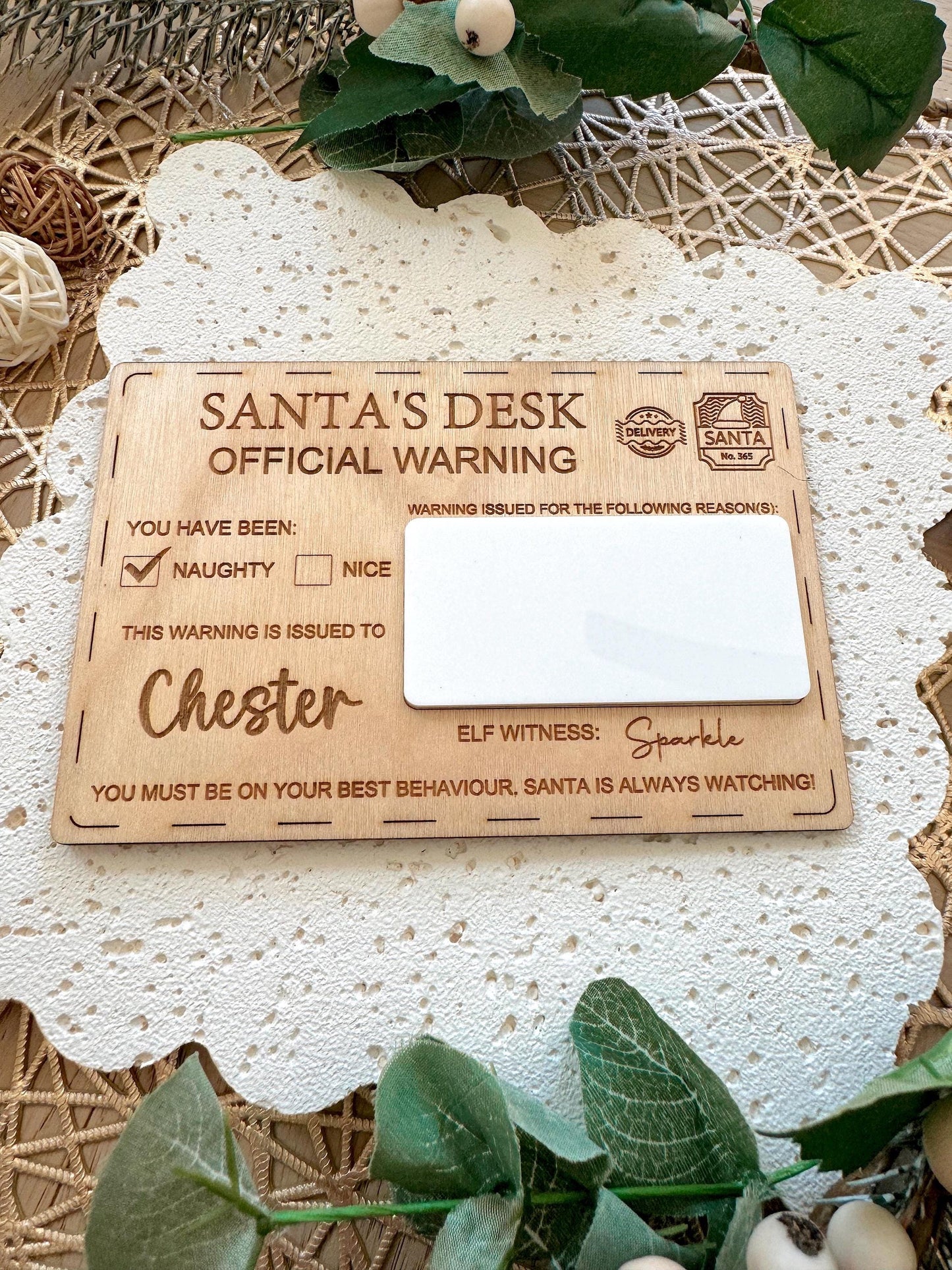 Santa Official Warning Wooden Postcard