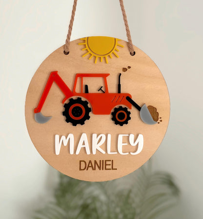 Construction Digger Room Sign