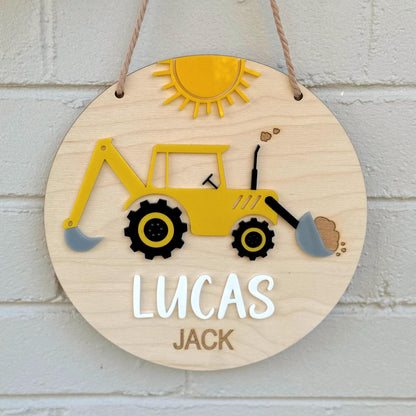 Construction Digger Room Sign