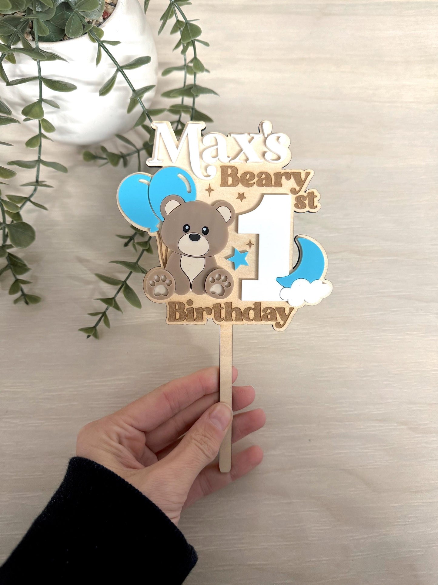 Beary First Birthday Cake Topper