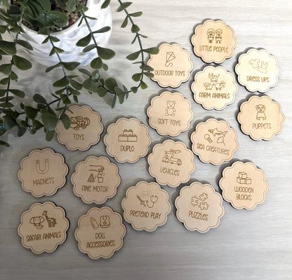 Wooden Toy Labels - Scallop