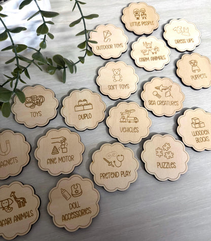 Wooden Toy Labels - Scallop